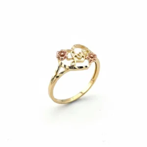Anillo Love con flores en oro 14k