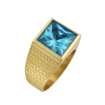 Anillo de Oro para Caballero con Piedra Azul Cuadrada Diseño Texturizado Tipo Tejido
