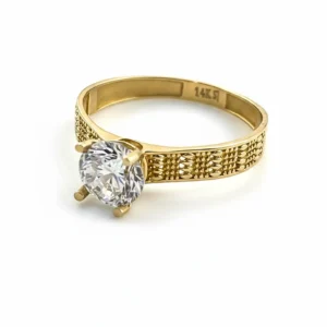 Anillo de compromiso en oro 14k con zirconia y textura tejida