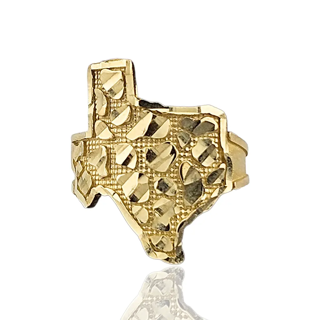 Anillo mapa de Texas facetado en oro 14k