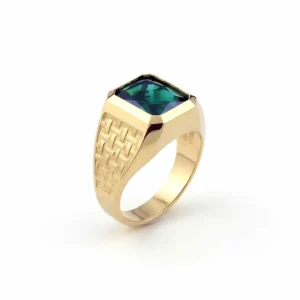 Anillo masculino con piedra verde en oro 14k