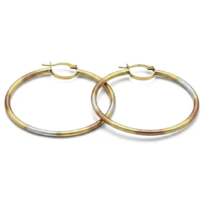 Aretes Aros Tricolor en Oro Sólido de 14K – Acabado Texturizado