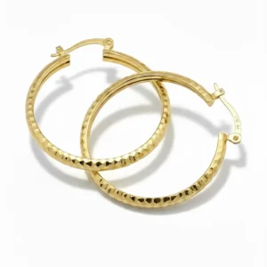 Aretes Aros en Oro Sólido de 14K – Acabado Facetado Tipo Diamante