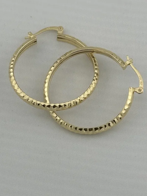Aretes Aros en Oro Sólido de 14K – Acabado Facetado Tipo Diamante | Joyamex