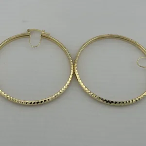 Aretes Aros en Oro Sólido de 14K – Acabado Diamantado con Forma Redondeada | Joyamex