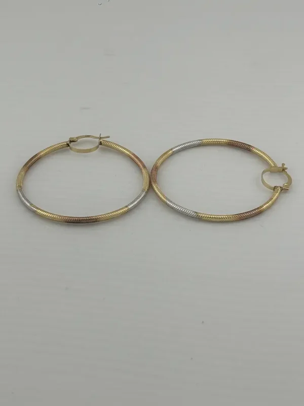 Aretes Aros Tricolor en Oro Sólido de 14K – Acabado Texturizado | Joyamex