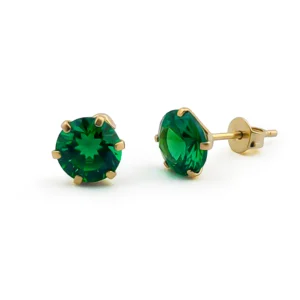 Aretes con piedra verde en oro 14k