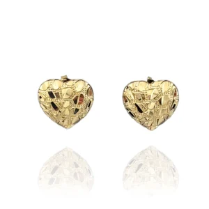Aretes corazón facetados en oro 14k