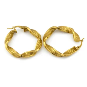 Aretes de Aro Retorcido en Oro Sólido de 14K – Diseño Texturizado con Corte Diamante