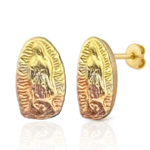 Aretes de oro con Virgen de Guadalupe – Diseño ovalado bicolor