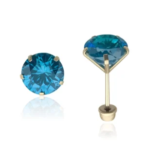 Aretes de oro con piedra azul redonda – Corte brillante