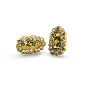 Aretes mini Virgen con zirconias en oro 14k