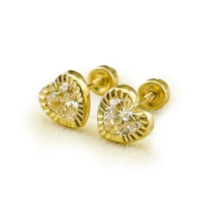 Aretes mini corazón con zirconia blanca en oro 14k
