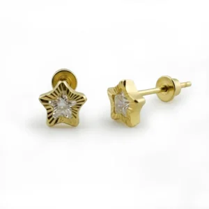 Aretes mini estrella con zirconia en oro 14k