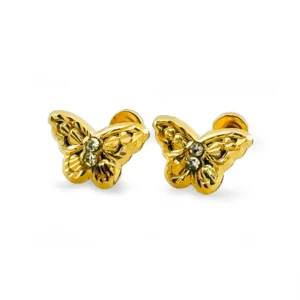 Aretes mini mariposa con zirconias en oro 14k