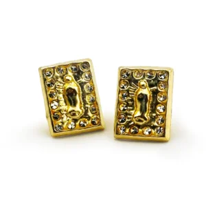 Aretes rectangulares con la Virgen de Guadalupe en oro 14k