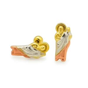 Aretes tricolor San José con el Niño en oro 14k