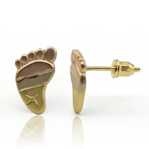 Broqueles de pie de bebé en oro tricolor 14k