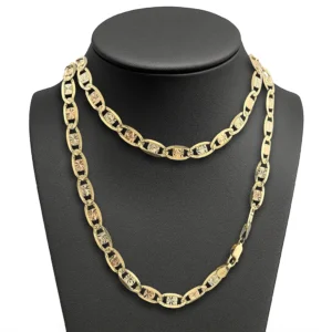 Cadena tricolor en oro 14k con eslabones tallados