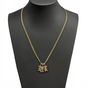 Collar con dije de niños con zirconias en oro 14k