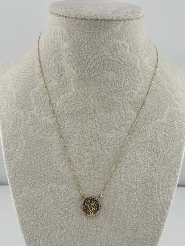 Collar Árbol de la Vida de Oro – Dije Redondo con Fondo Negro | Joyamex - Image 2
