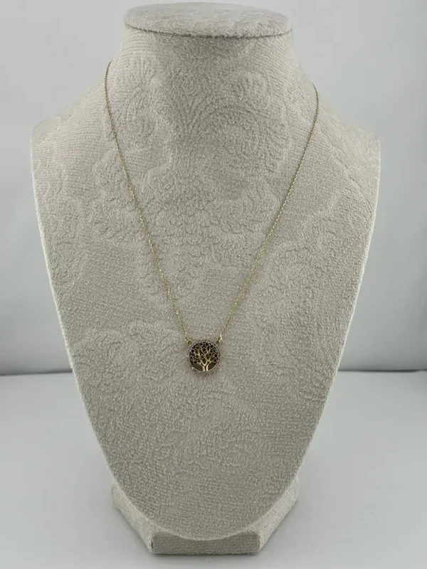Collar Árbol de la Vida de Oro – Dije Redondo con Fondo Negro | Joyamex
