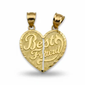 Dije Best Friends en corazón partido de oro 14k