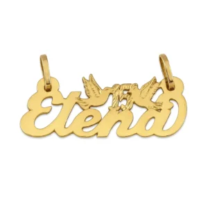 Dije con nombre “Elena” en oro 14k con palomas