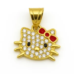 Dije de Oro Infantil Estilo Hello Kitty con Zirconias