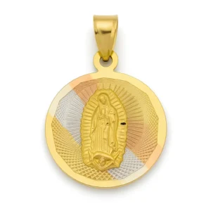 Dije de Oro Redondo de la Virgen de Guadalupe – Acabado Tricolor