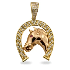 Dije de Oro con Cabeza de Caballo y Herradura con Diamantes – Joyamex