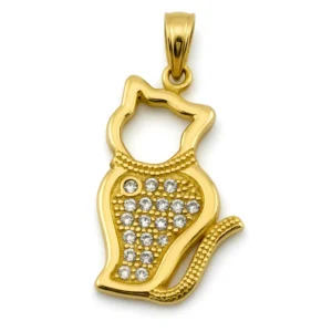 Dije de Oro en Forma de Gato con Piedras Brillantes – Joyamex