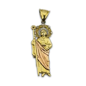 Dije de San Judas Tadeo en oro tricolor 14k con zirconias