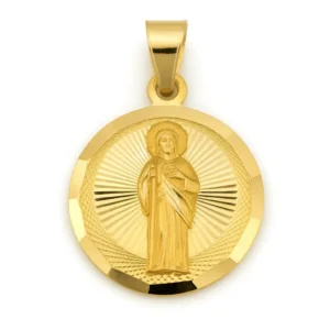 Dije de San Judas Tadeo – Medalla Redonda con Fondo de Rayos de Oro