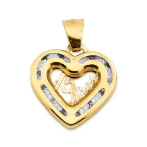 Dije de corazón 15 Años en oro 14k con piedras blancas