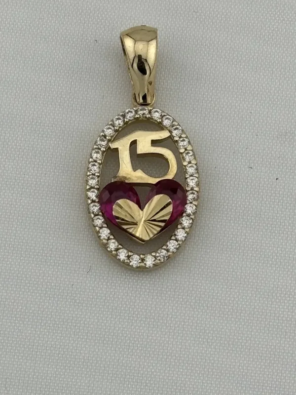 Dije de Oro de XV Años – Número “15” con Corazón Rosa y Brillantes | Joyamex - Image 2
