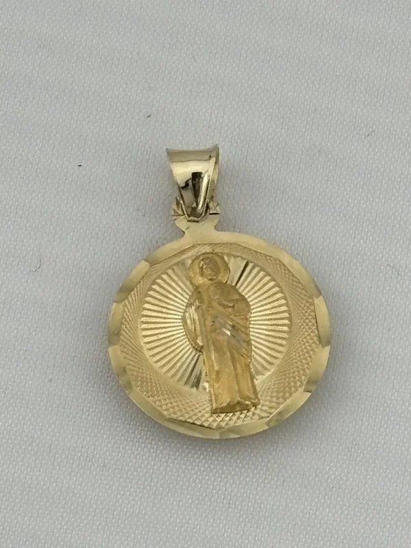 Dije de San Judas Tadeo – Medalla Redonda con Fondo de Rayos de Oro | Joyamex