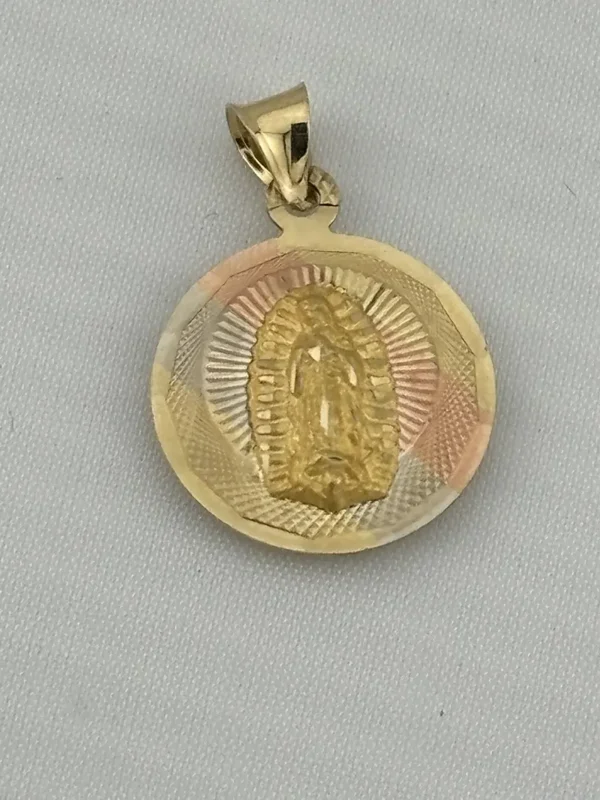 Dije de Oro Redondo de la Virgen de Guadalupe – Acabado Tricolor | Joyamex