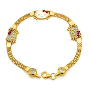Pulsera Infantil Hello Kitty en Oro 14k con Circonias y Esmalte