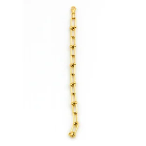 Pulsera de Oro Sólido de 14K con Eslabones Alargados y Esferas Decorativas – Estilo Moderno Fino