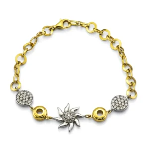 Pulsera de oro 14k con dijes de sol y circonias estilo pavé