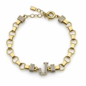 Pulsera de oro con letra J y circonias – Estilo inicial personalizado