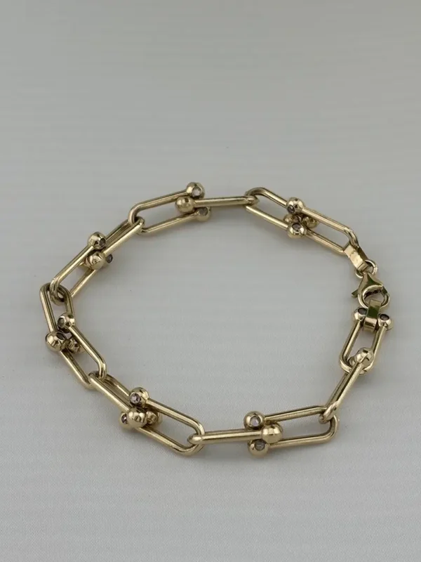 Pulsera de Oro Sólido de 14K con Eslabones Geométricos – Diseño Moderno con Esferas | Joyamex