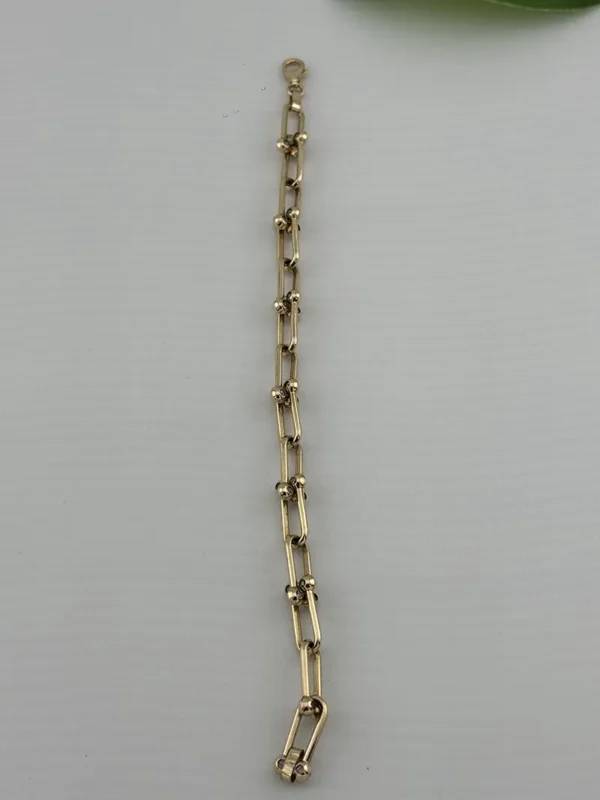 Pulsera de Oro Sólido de 14K con Eslabones Alargados y Esferas Decorativas – Estilo Moderno Fino | Joyamex