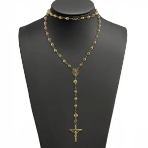 Rosario con cruz y Virgen Milagrosa en oro 14k