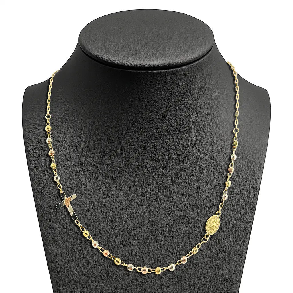 Rosario tipo gargantilla en oro tricolor 10k